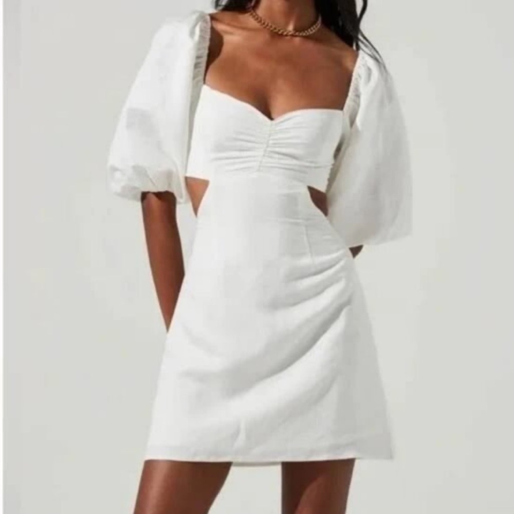 Astr The Label Heather Side Cutout Puff Sleeve Mini Dress L